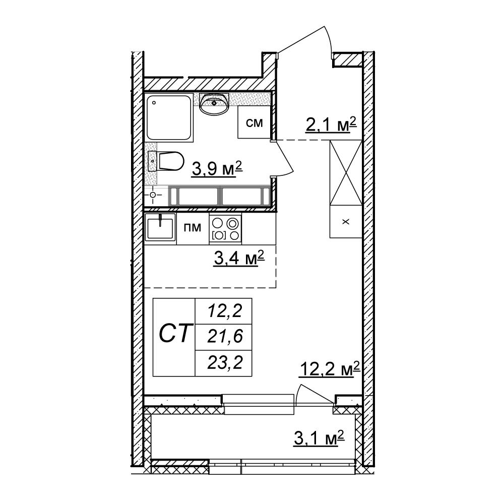 Студия 23 м2 в ЖК Кузнечиха Город корпус null этаж 17