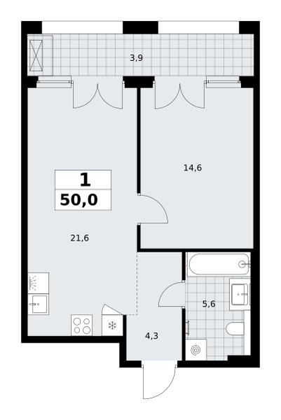 1-комнатная 50 м2 в ЖК Хольм корпус null этаж 5