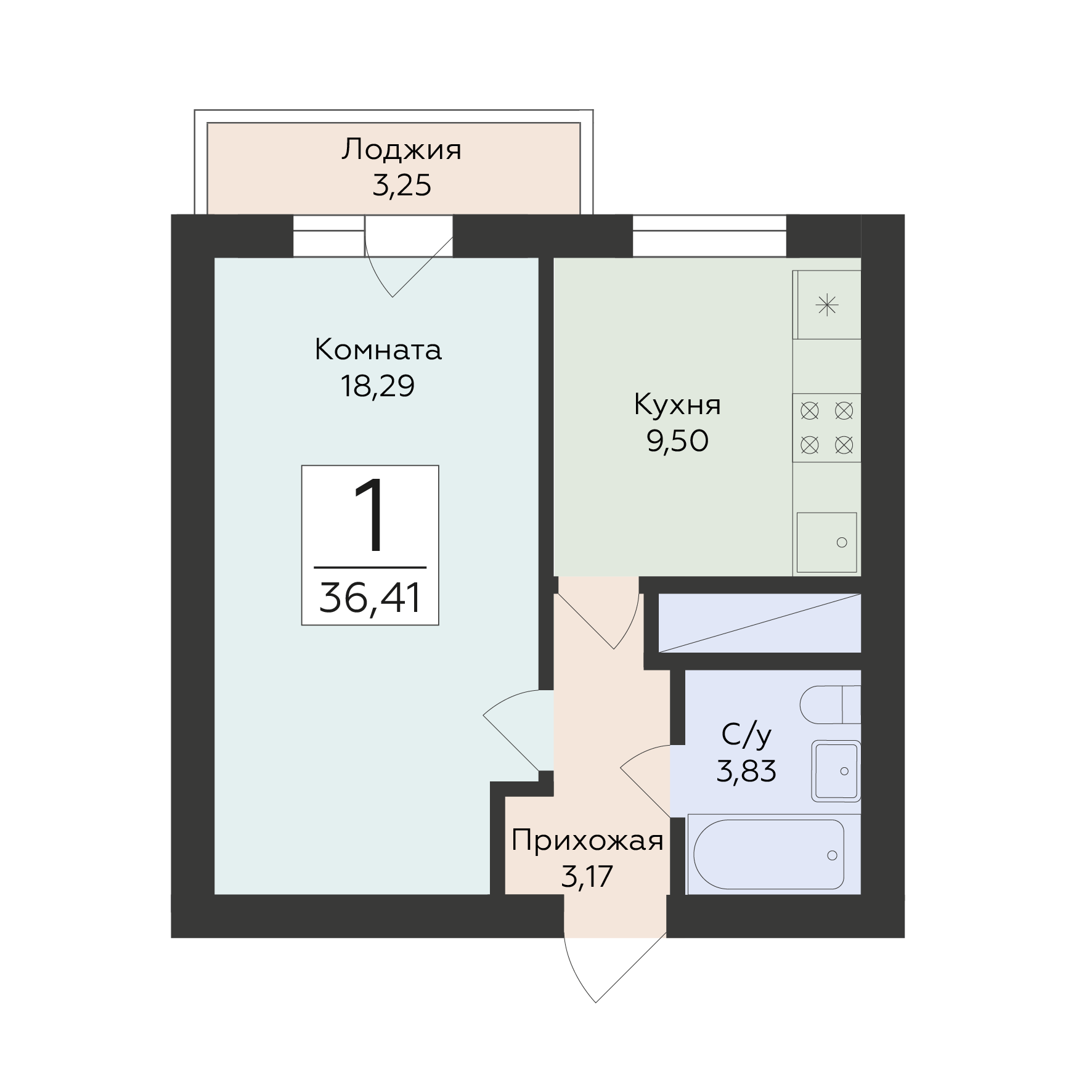 1-комнатная 36 м2 в ЖК Юность корпус null этаж 1