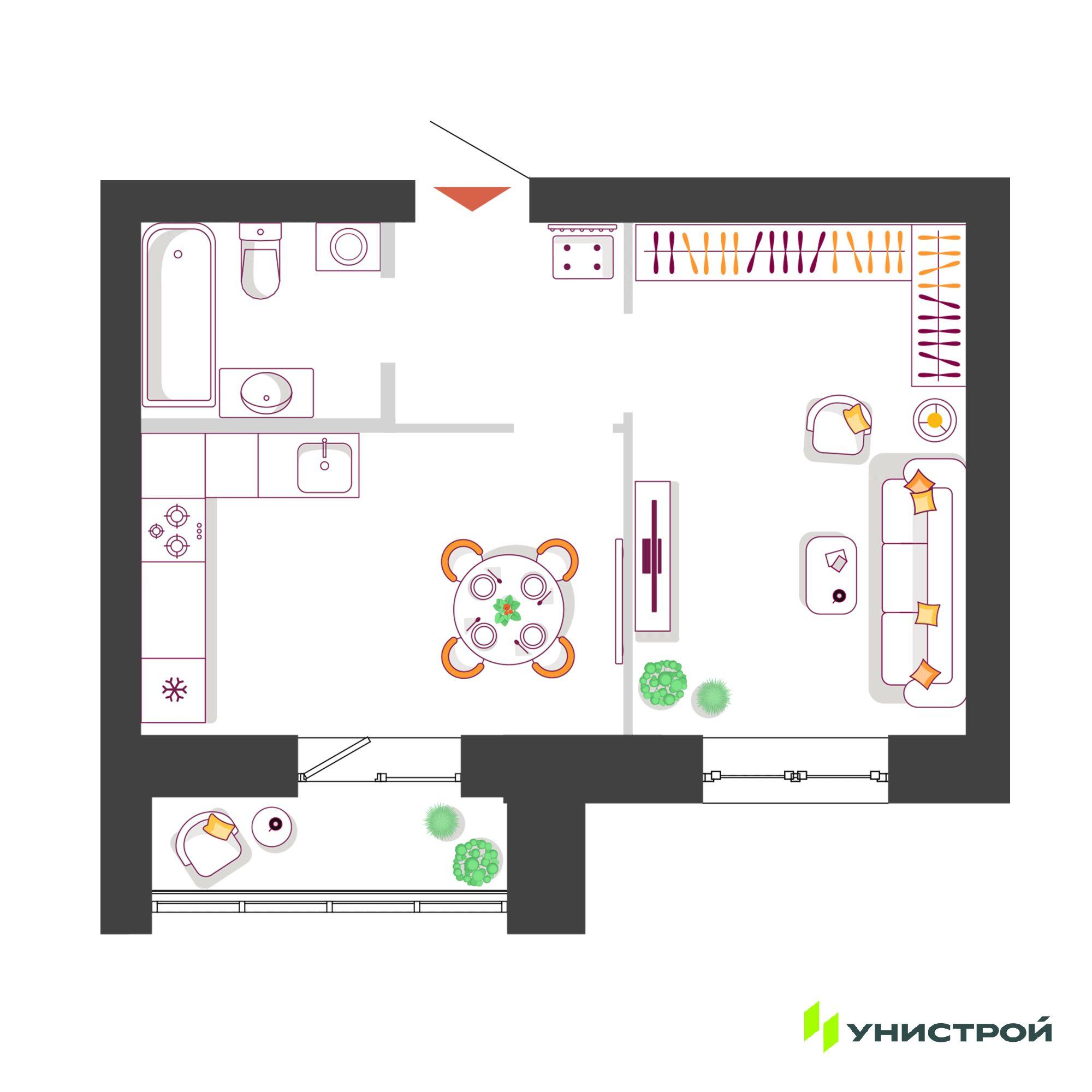 1-комнатная 36 м2 в ЖК Южный бульвар корпус null этаж 7