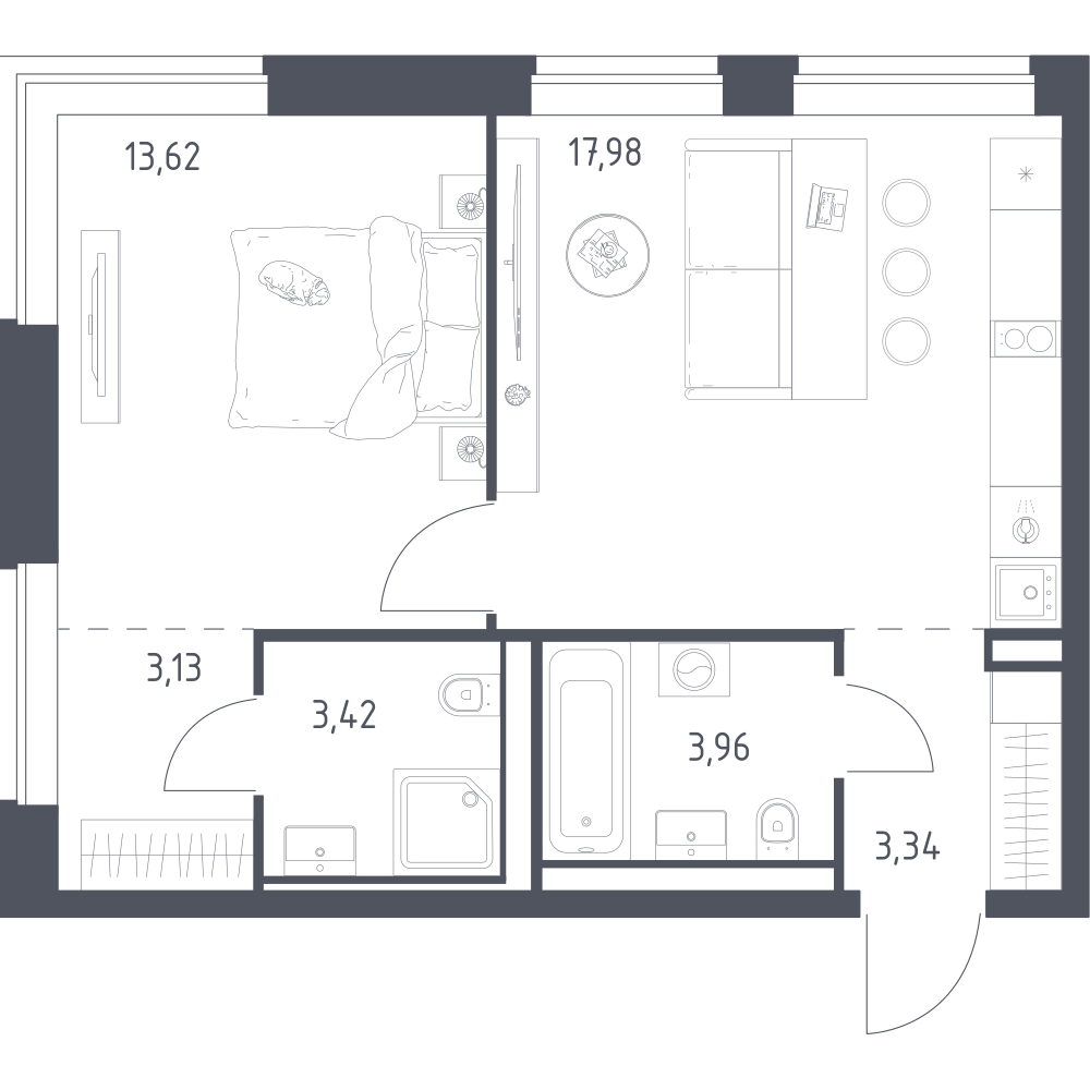 1-комнатная 45 м2 в ЖК Литературный Квартал корпус null этаж 2