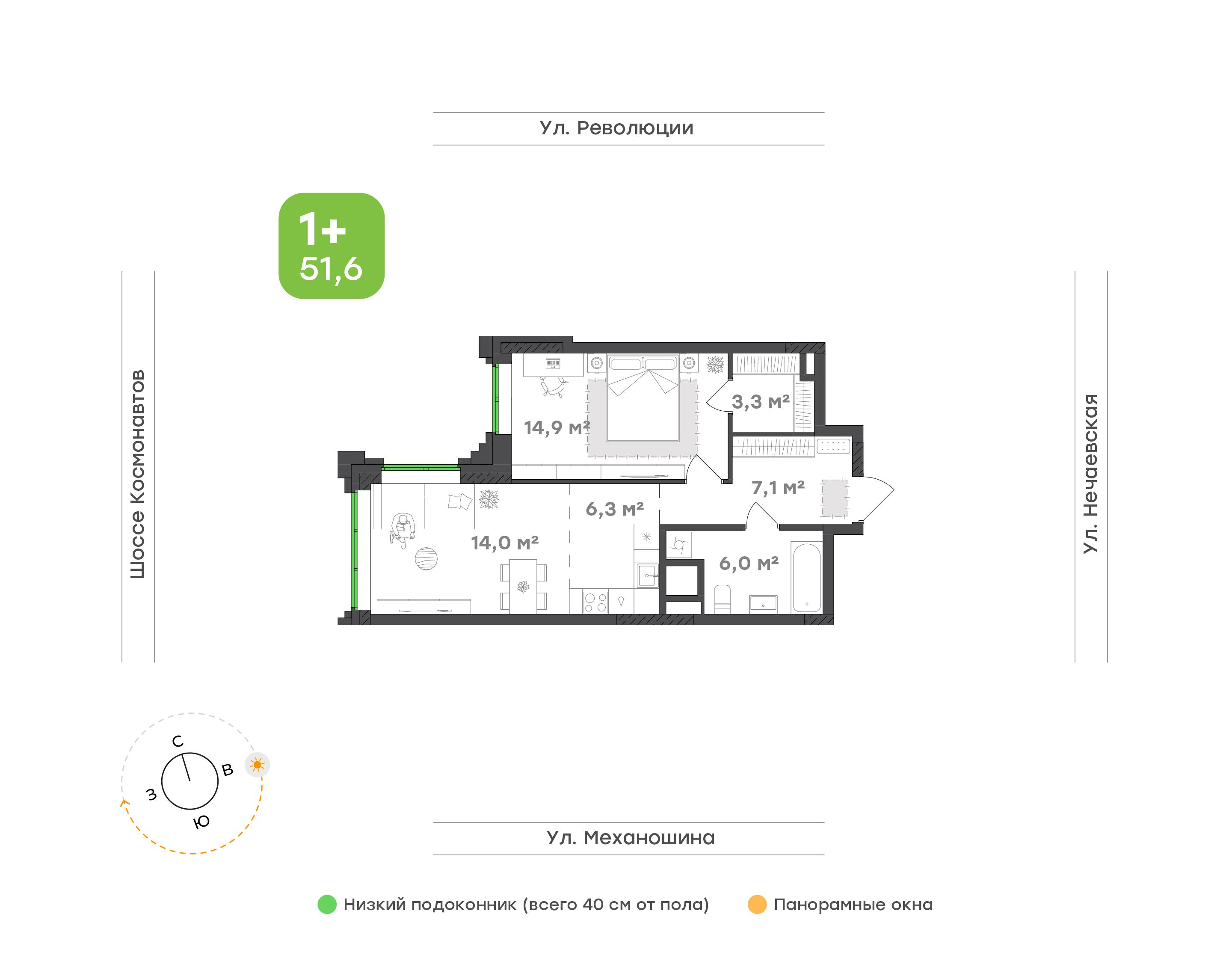 1-комнатная 51 м2 в ЖК Городские кварталы Талан корпус null этаж 10