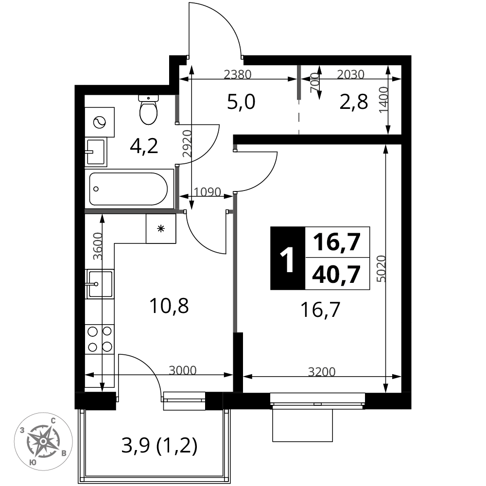 1-комнатная 40 м2 в ЖК 1-й Измайловский корпус null этаж 9