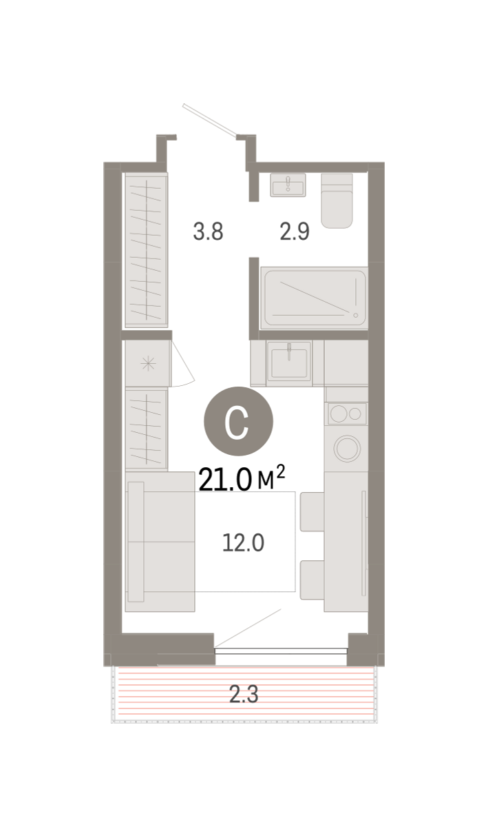 Студия 21 м2 в ЖК Октябрьский на Туре корпус null этаж 5