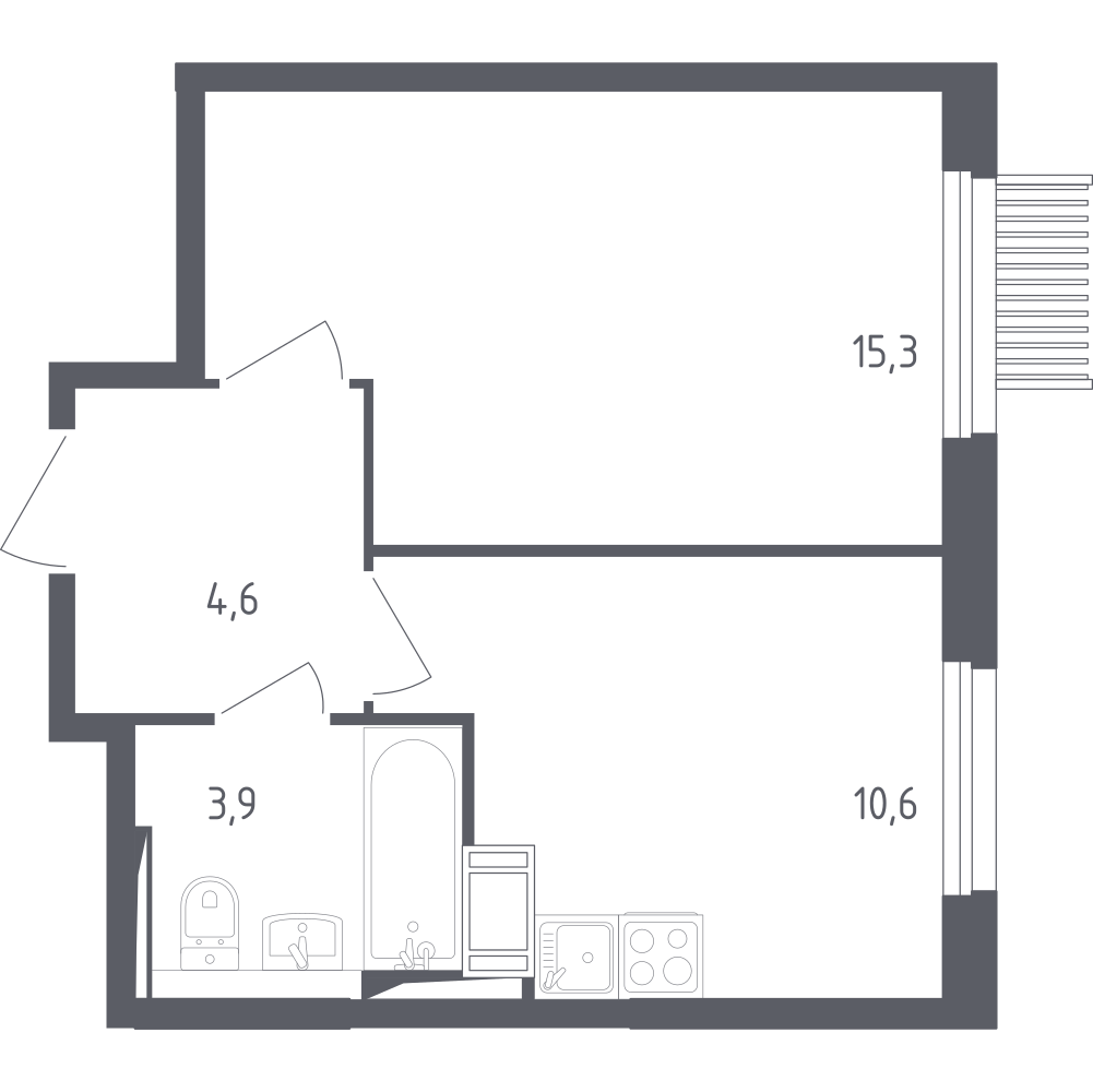 1-комнатная 34 м2 в ЖК Мытищи Парк корпус null этаж 5