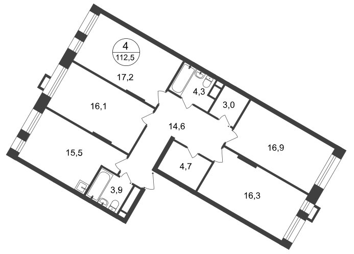 4-комнатная 112 м2 в ЖК Первый Московский корпус null этаж 16