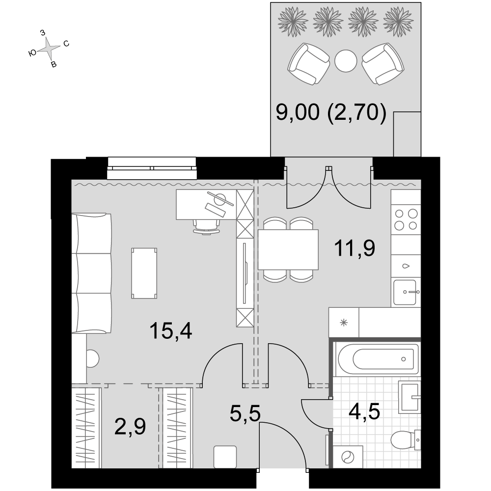 1-комнатная 42 м2 в ЖК Дубровицы Клаб корпус null этаж 1