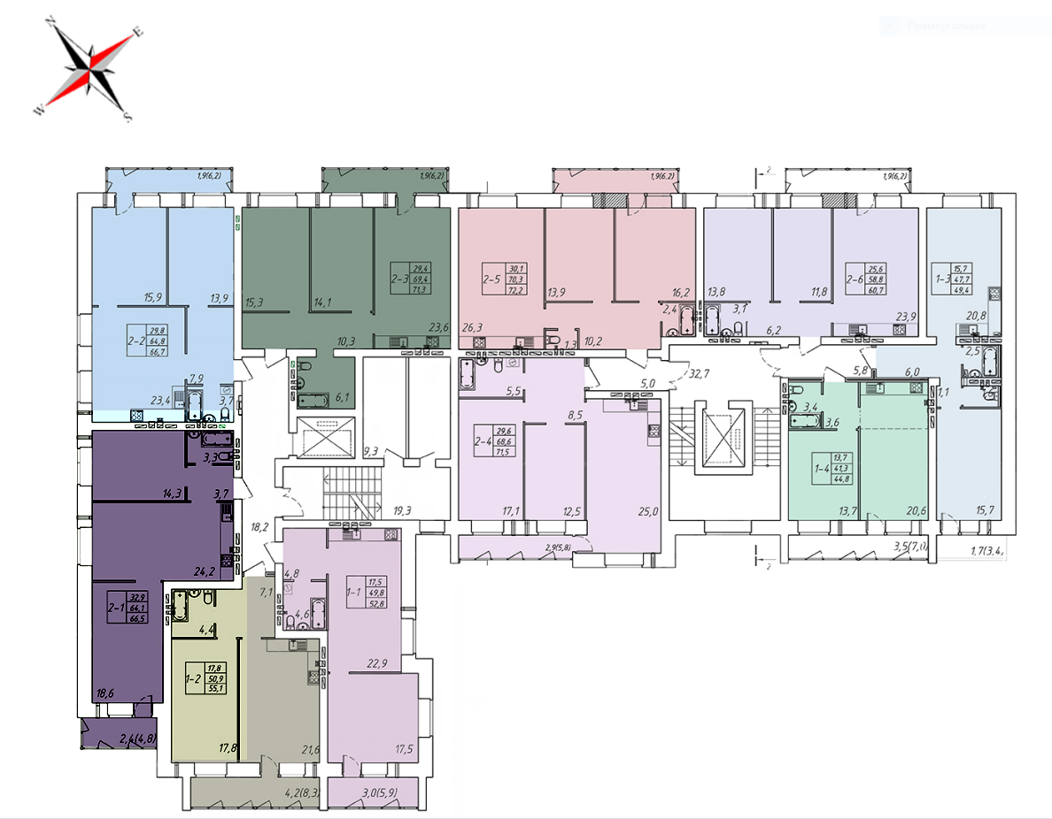 2-комнатная 66.5 м2 в ЖК undefined корпус null этаж 6