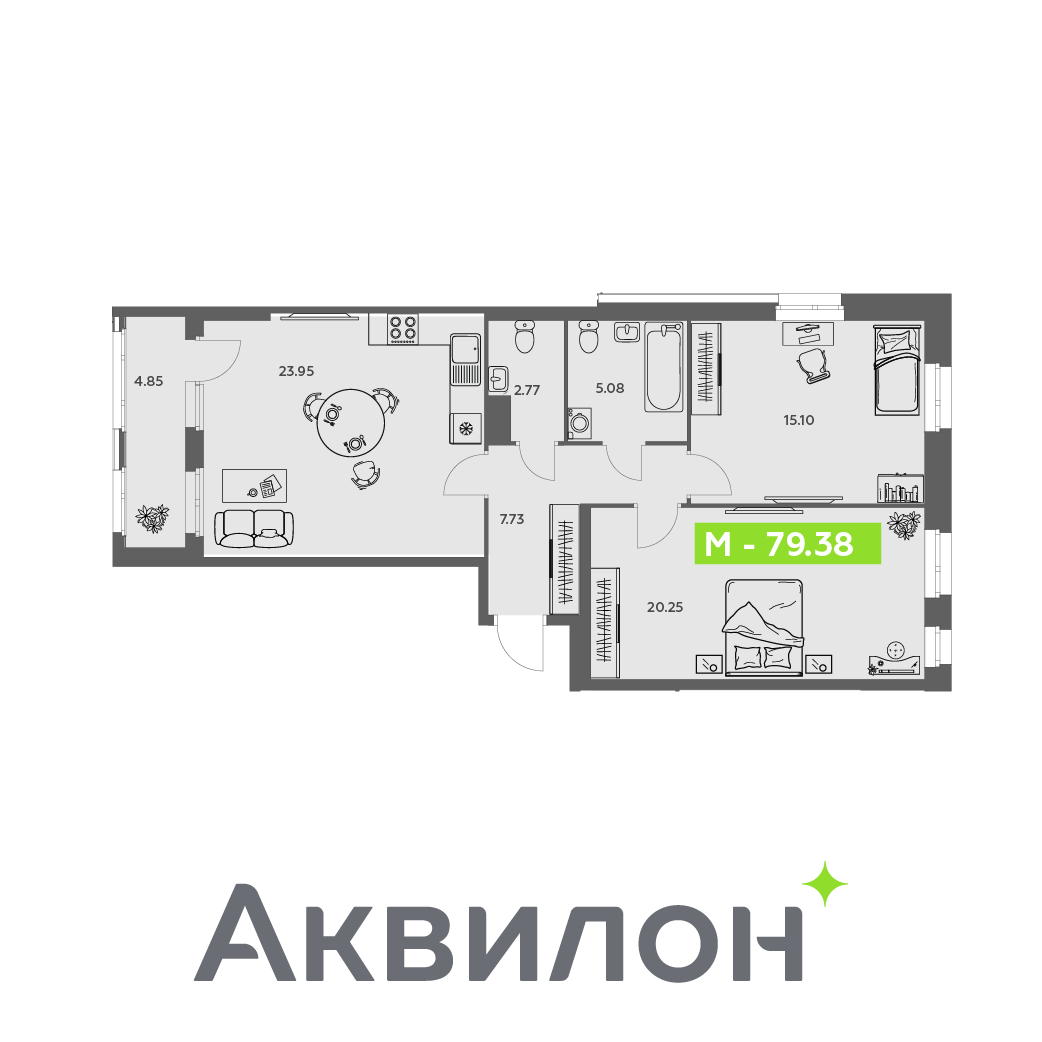 Студия 79 м2 в ЖК Аквилон АКВАРТАЛ корпус null этаж 15