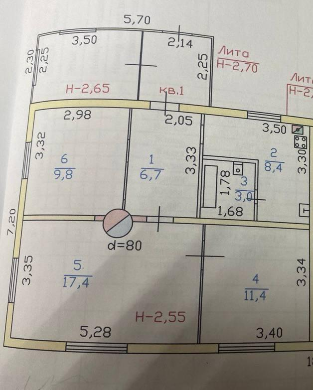 3-комнатная 56.7 м2 в ЖК undefined корпус null этаж 1