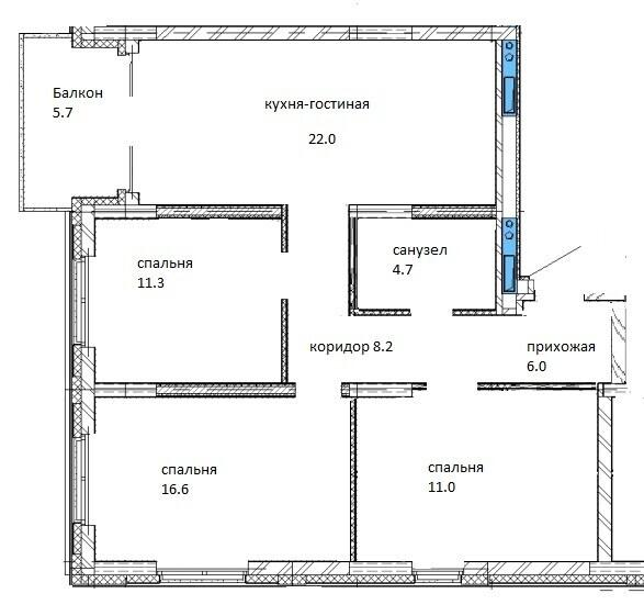 3-комнатная 85.4 м2 в ЖК undefined корпус null этаж 12