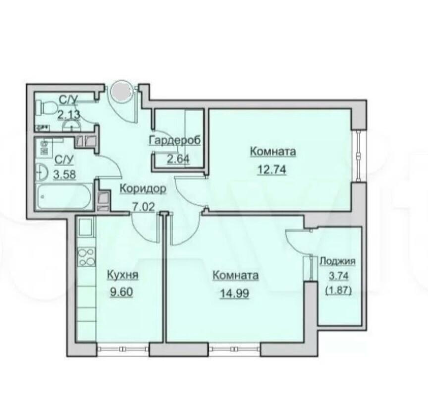 2-комнатная 52.6 м2 в ЖК undefined корпус null этаж 12