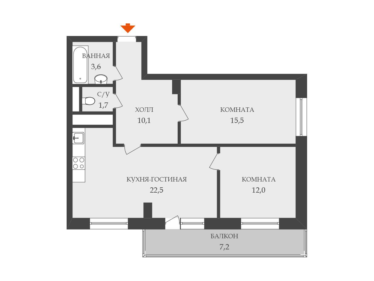 2-комнатная 65 м2 в ЖК undefined корпус null этаж 12