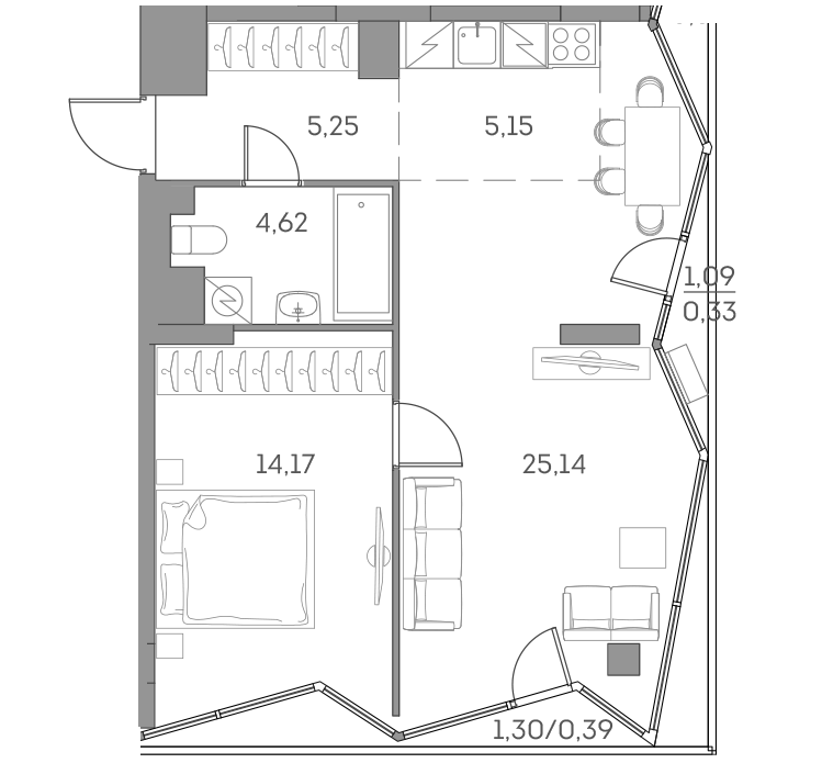 Студия 55 м2 в ЖК Аквилон Beside 2.0 корпус null этаж 9
