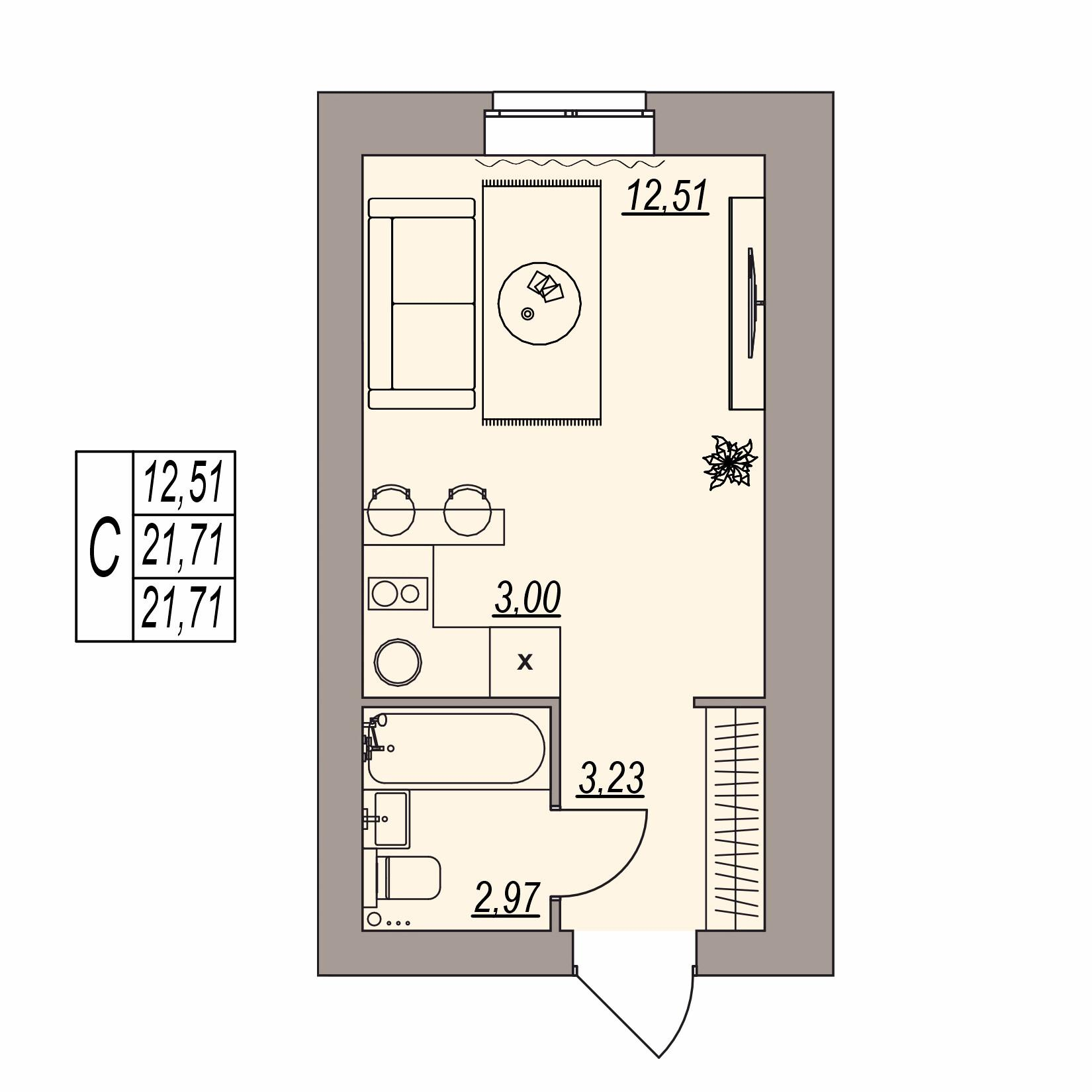 Студия 21 м2 в ЖК Герои поколений корпус null этаж 2