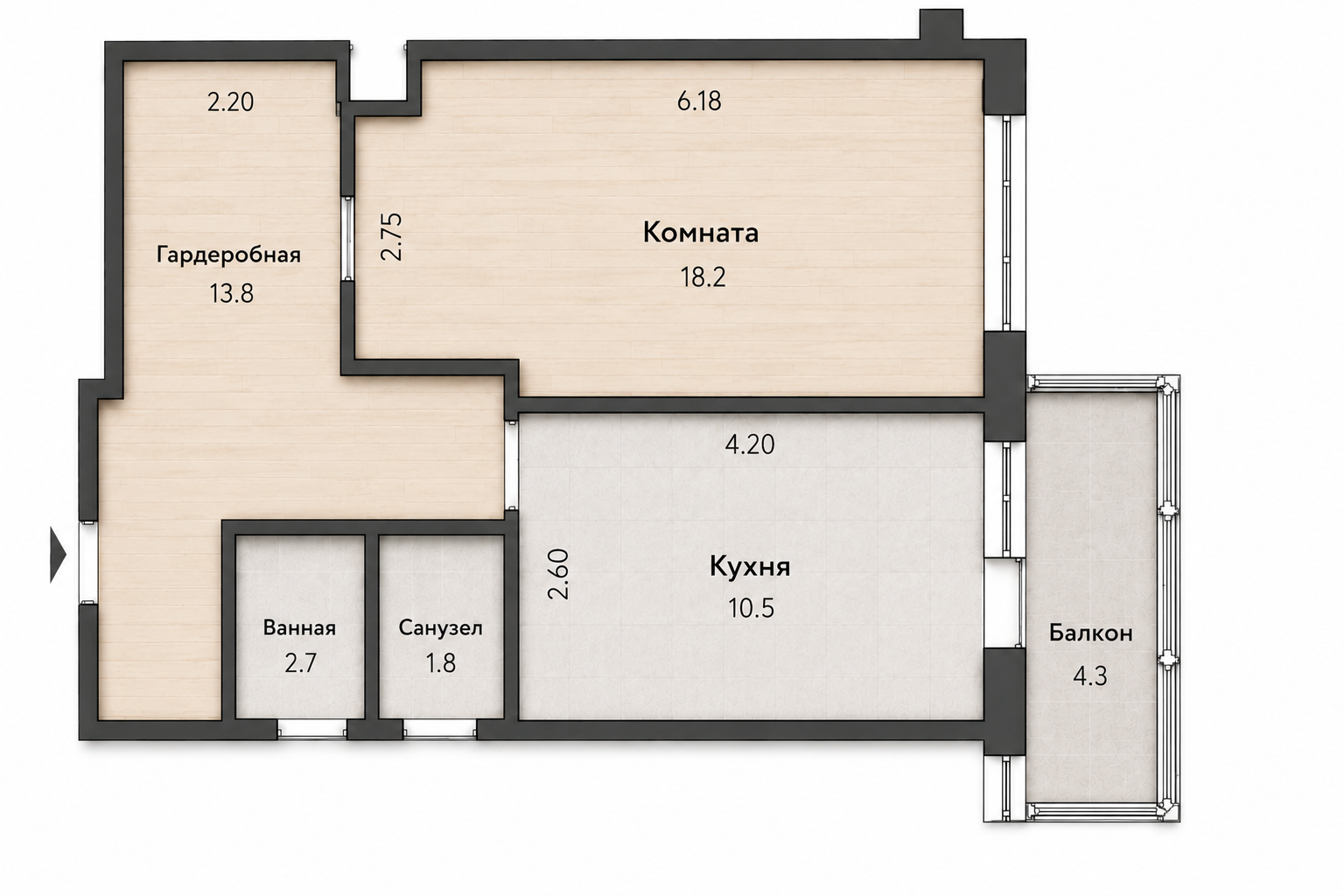 1-комнатная 47 м2 в ЖК undefined корпус null этаж 15