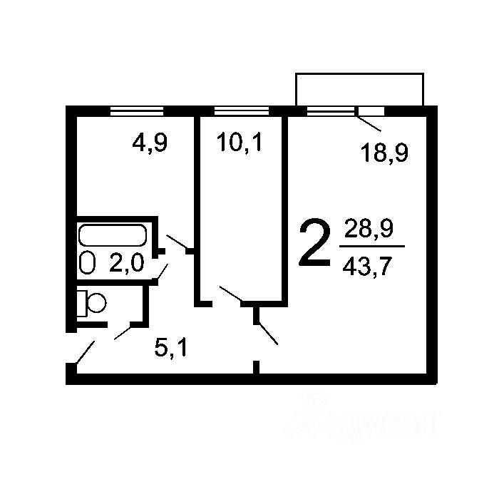 2-комнатная 43.2 м2 в ЖК undefined корпус null этаж 5