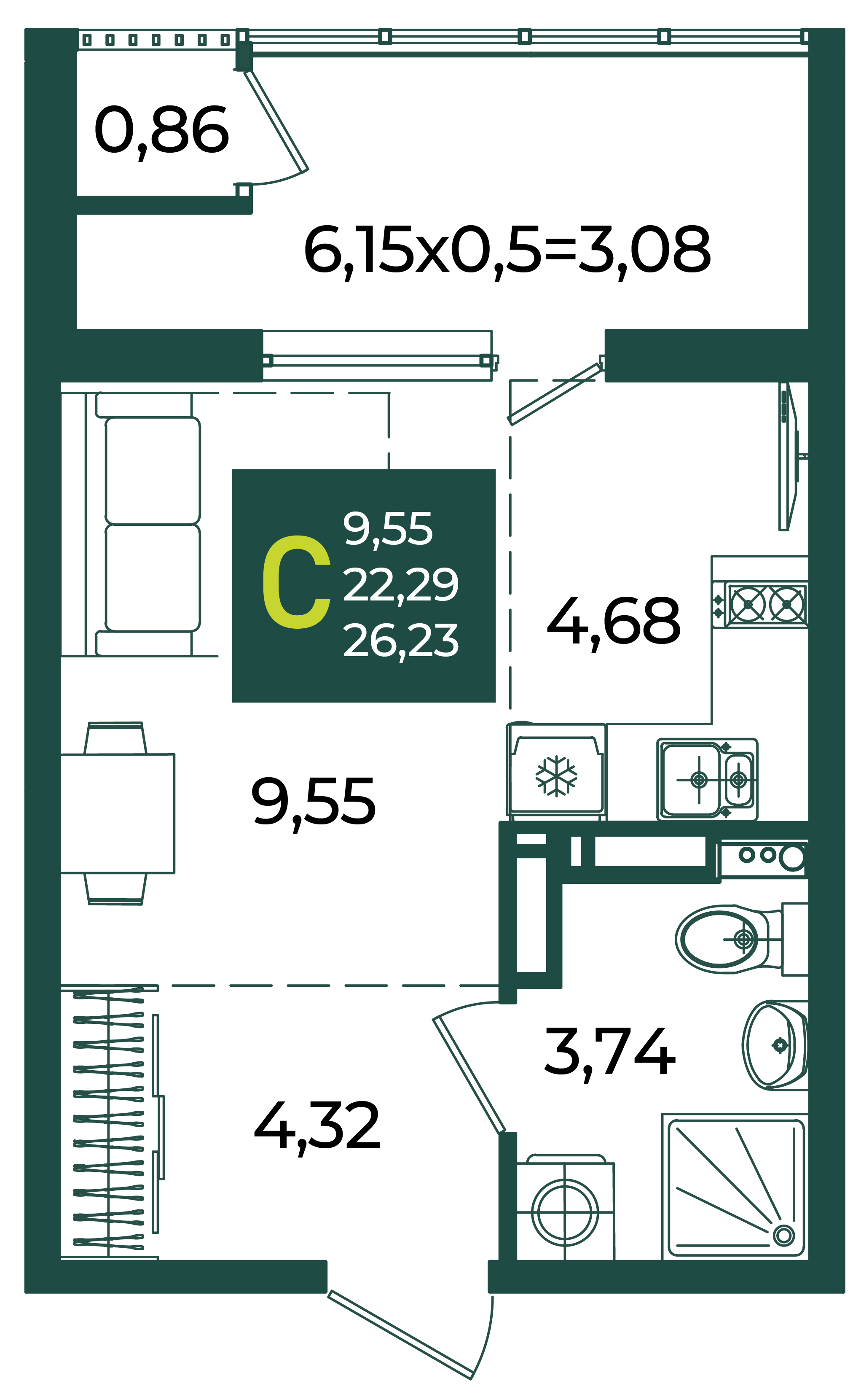 Студия 26 м2 в ЖК Образцово корпус null этаж 9