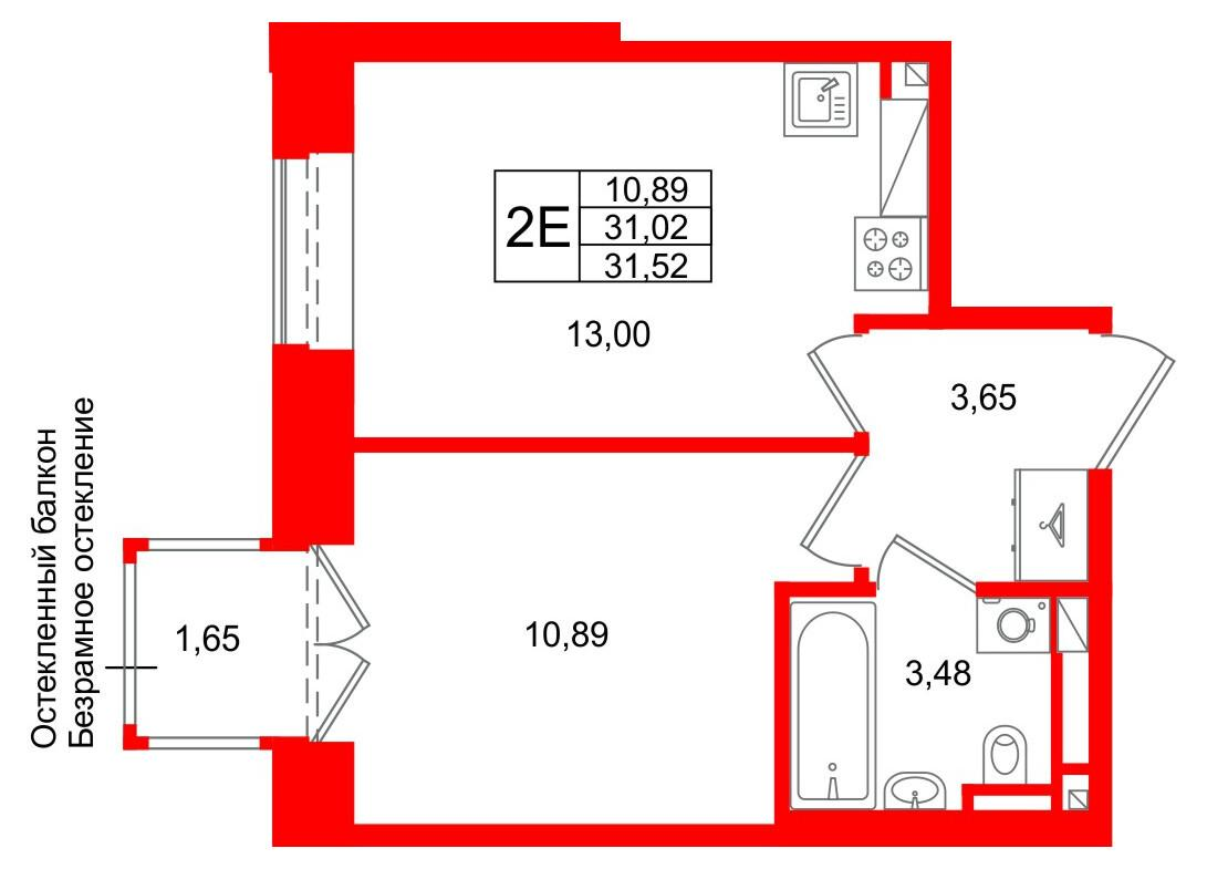 1-комнатная 31 м2 в ЖК Аристократ корпус null этаж 4