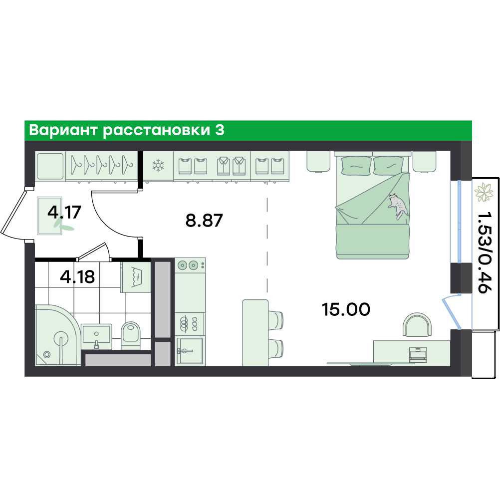 Студия 32 м2 в ЖК G3 Театральный корпус null этаж 3