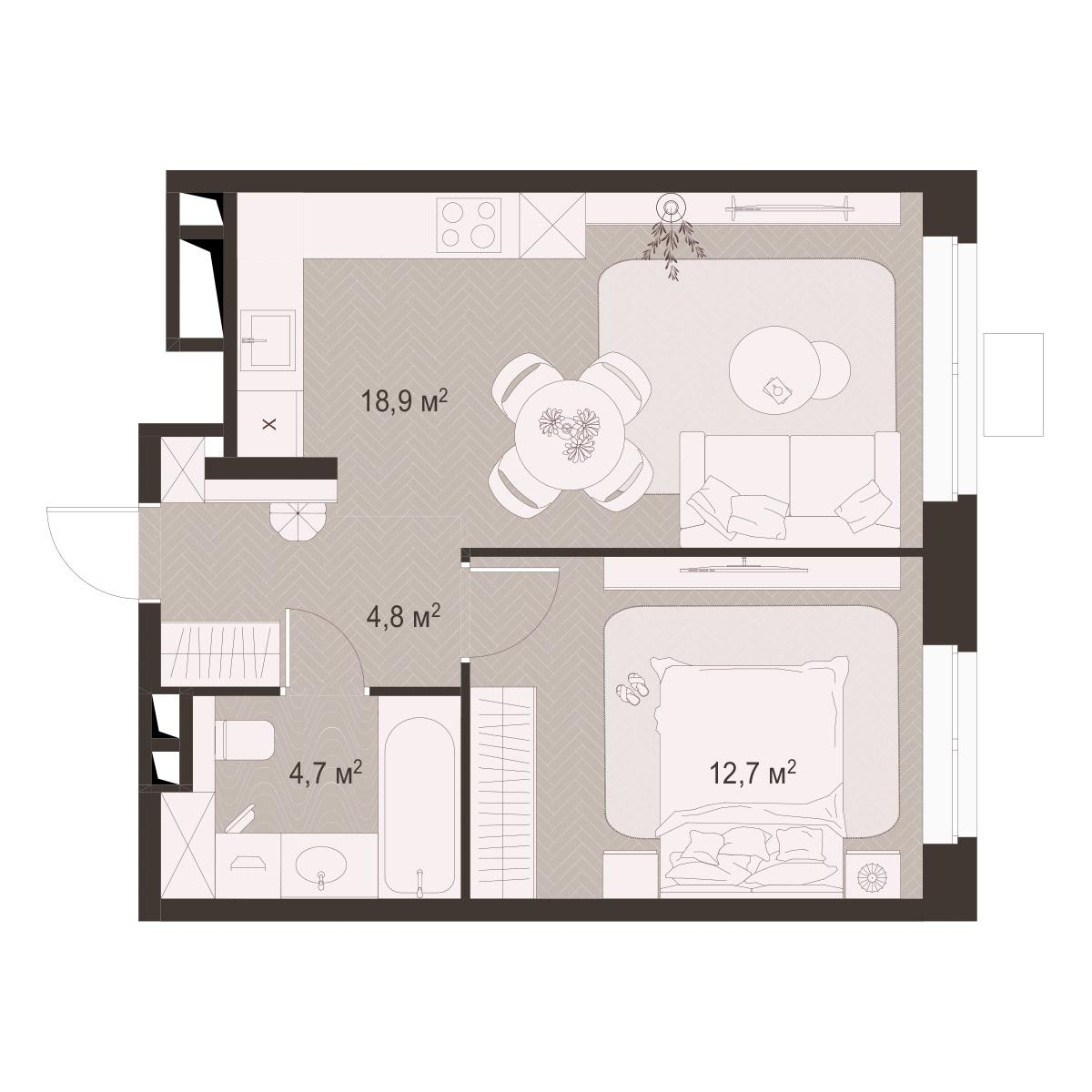 1-комнатная 41 м2 в ЖК Гранд Комфорт-3 корпус null этаж 3