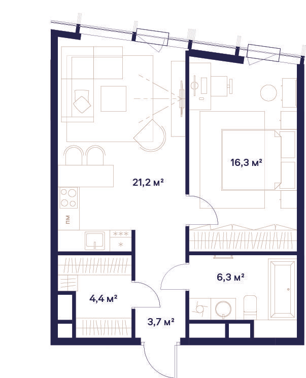 1-комнатная 51 м2 в ЖК Союз корпус null этаж 21