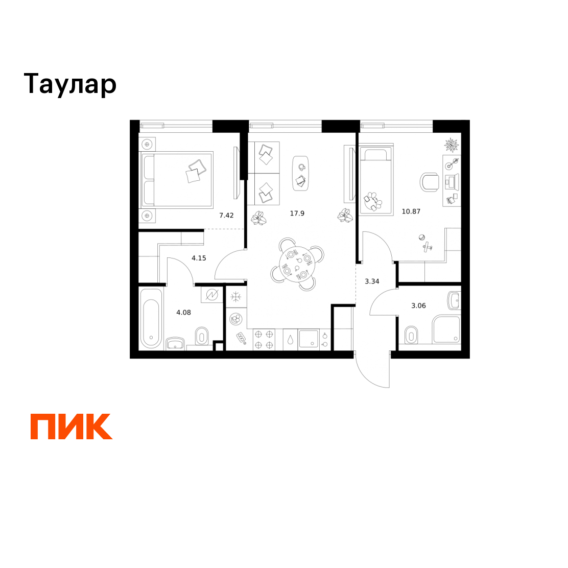 2-комнатная 50 м2 в ЖК Таулар корпус null этаж 11