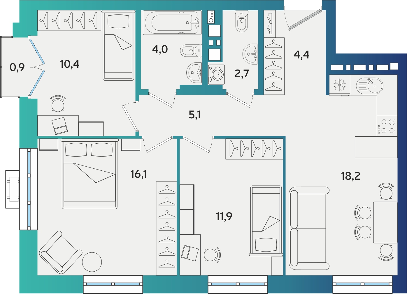 3-комнатная 73 м2 в ЖК Экополис корпус null этаж 10