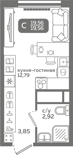 Студия 19 м2 в ЖК Меридиан Слобода корпус null этаж 15