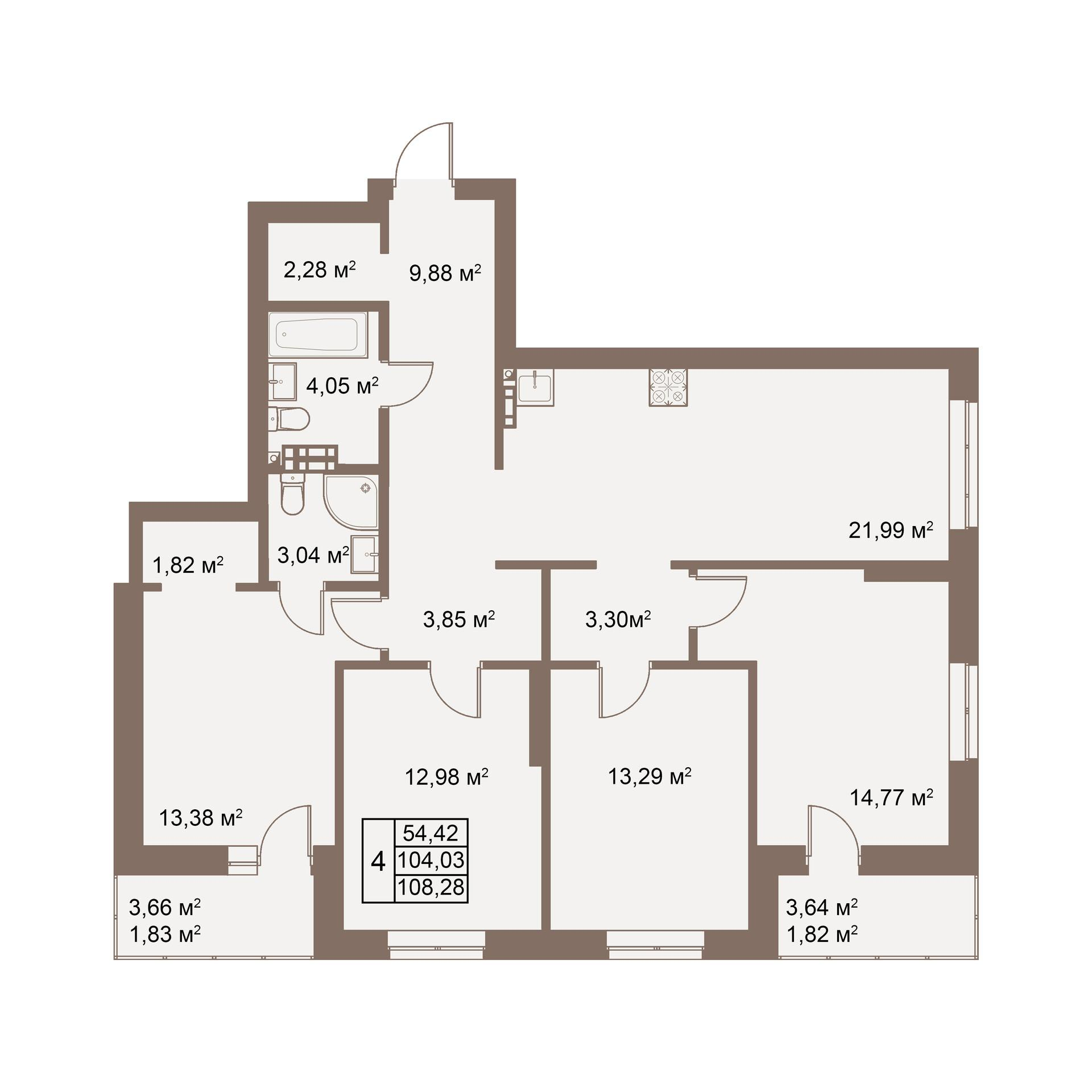 4-комнатная 108 м2 в ЖК Покровский парк корпус null этаж 3