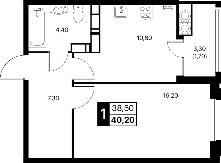 1-комнатная 40 м2 в ЖК Эстет корпус null этаж 20