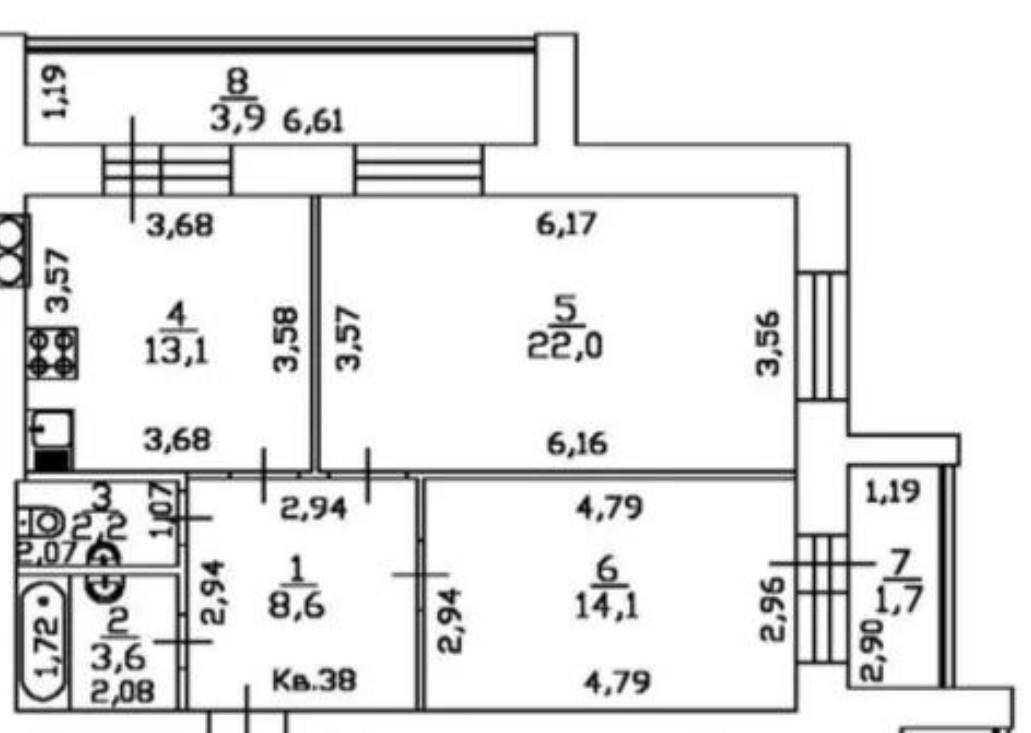2-комнатная 63.2 м2 в ЖК undefined корпус null этаж 4