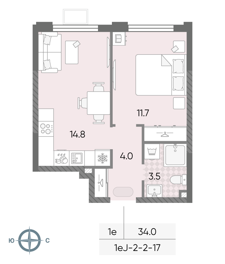 1-комнатная 34 м2 в ЖК ЛУЧИ корпус null этаж 5