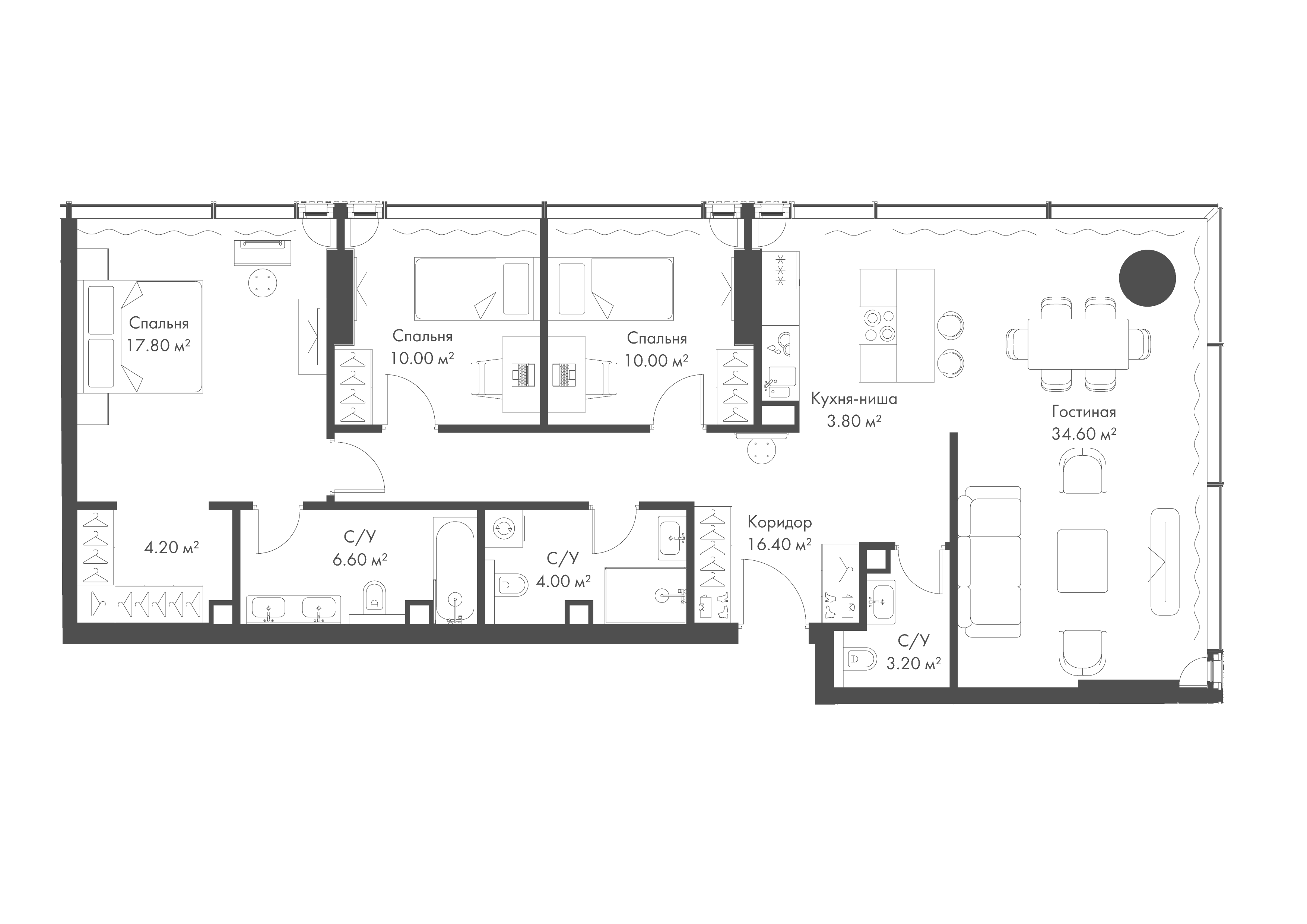3-комнатная 112 м2 в ЖК SLAVA корпус null этаж 12