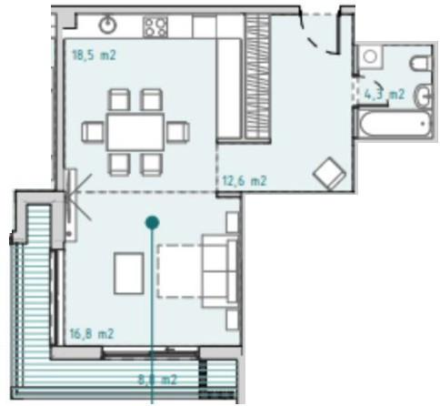 1-комнатная 60 м2 в ЖК undefined корпус null этаж 8