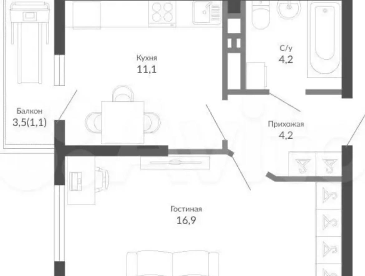 1-комнатная 36 м2 в ЖК undefined корпус null этаж 10