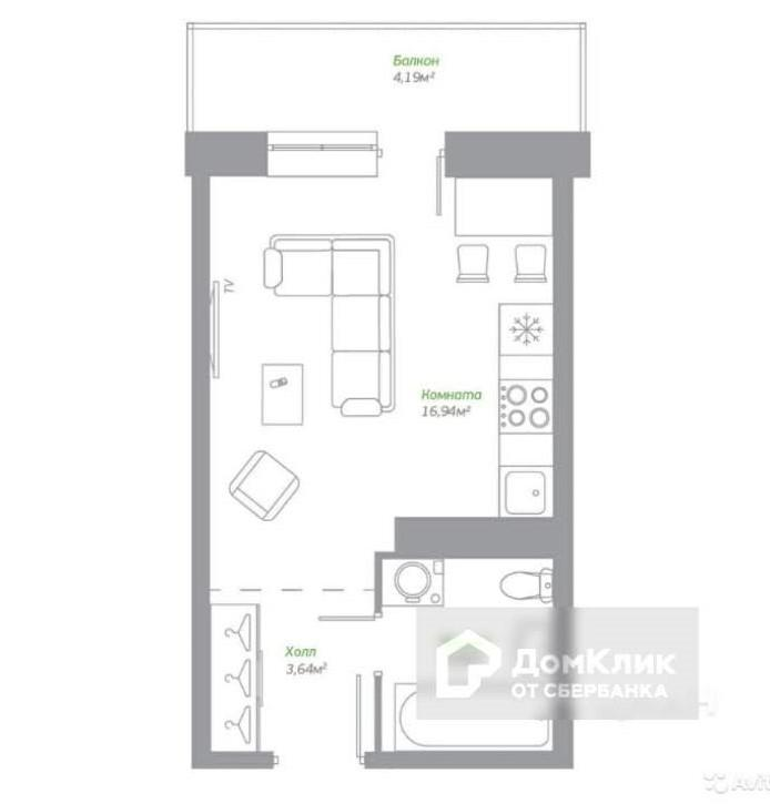 Студия 24.5 м2 в ЖК undefined корпус null этаж 3