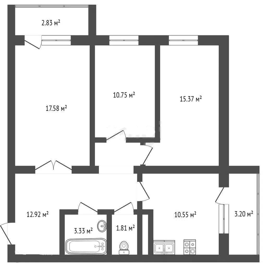 3-комнатная 72.1 м2 в ЖК undefined корпус null этаж 12