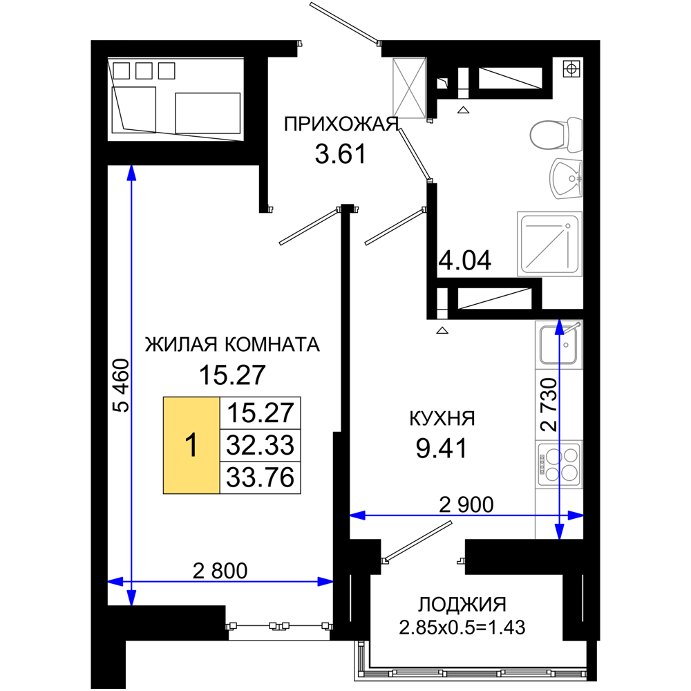 1-комнатная 33 м2 в ЖК Октябрь парк корпус null этаж 16