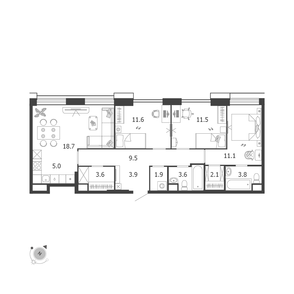 4-комнатная 86 м2 в ЖК Воксхолл корпус null этаж 13