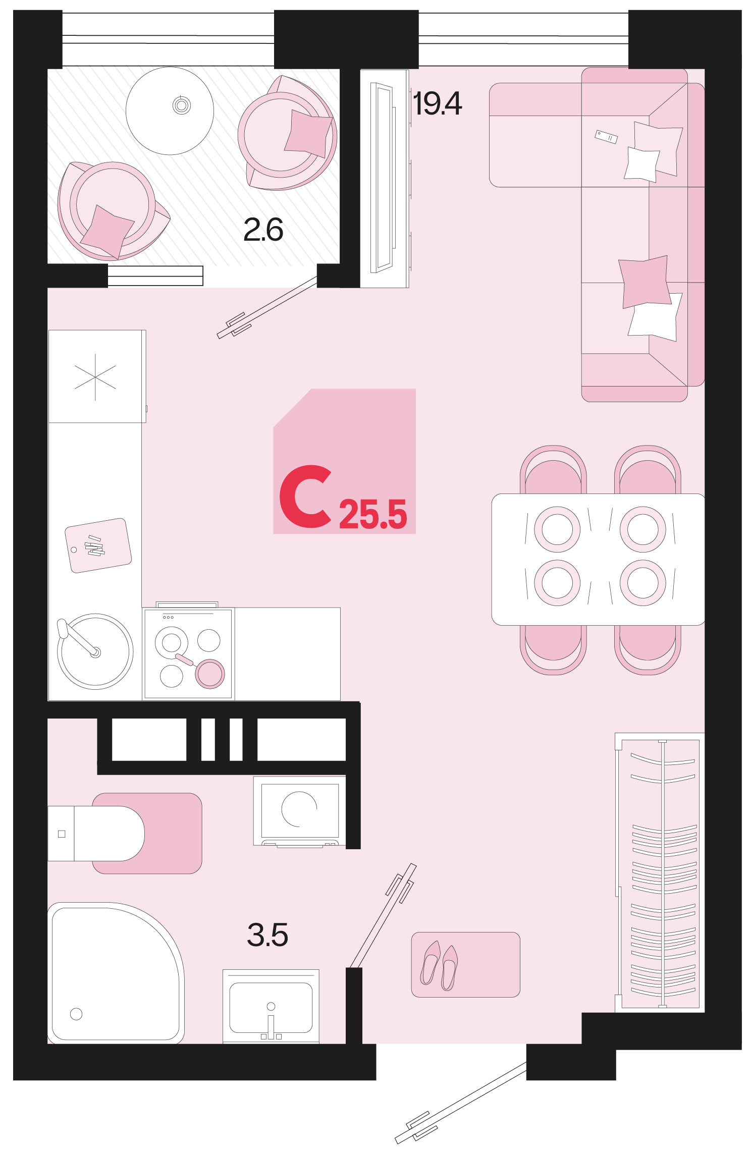Студия 25 м2 в ЖК Первое место корпус null этаж 11