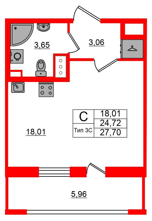 Студия 24 м2 в ЖК Setl Ривьера корпус null этаж 3
