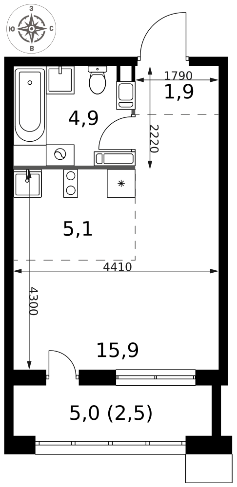 Студия 30 м2 в ЖК 1-й Саларьевский корпус null этаж 12