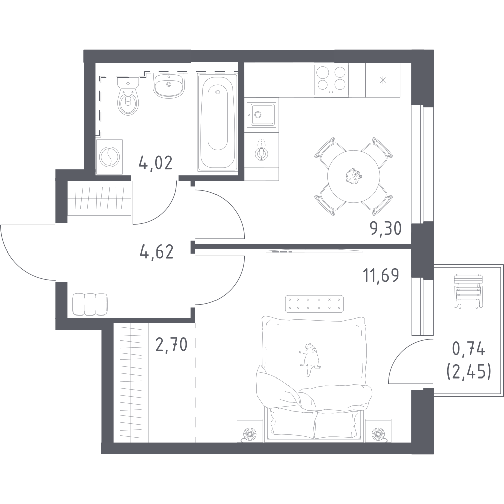1-комнатная 33 м2 в ЖК Урбан Мартен корпус null этаж 9