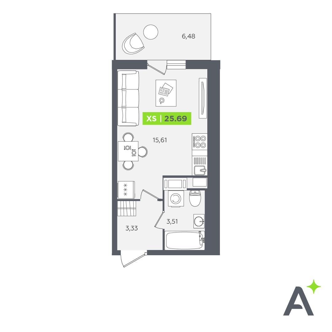 Студия 24 м2 в ЖК Аквилон STORIES корпус null этаж 2