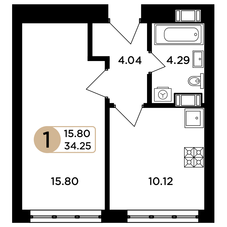 1-комнатная 34 м2 в ЖК Легенда корпус null этаж 12