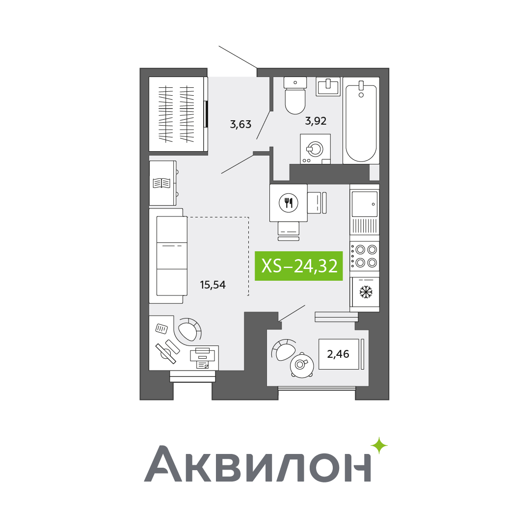 Студия 24 м2 в ЖК Аквилон CITY Towers корпус null этаж 11