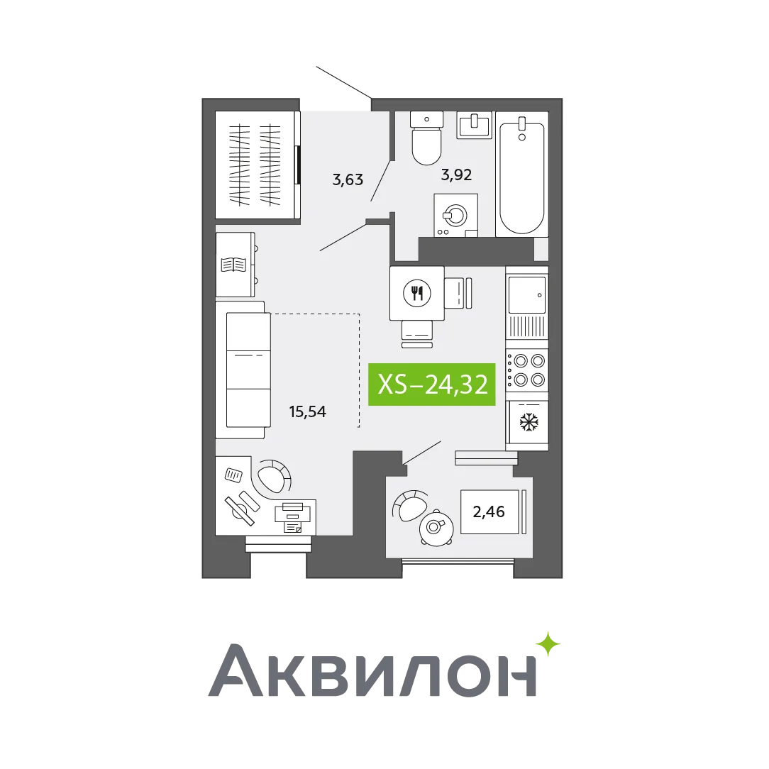 Студия 24 м2 в ЖК Аквилон CITY Towers корпус null этаж 11