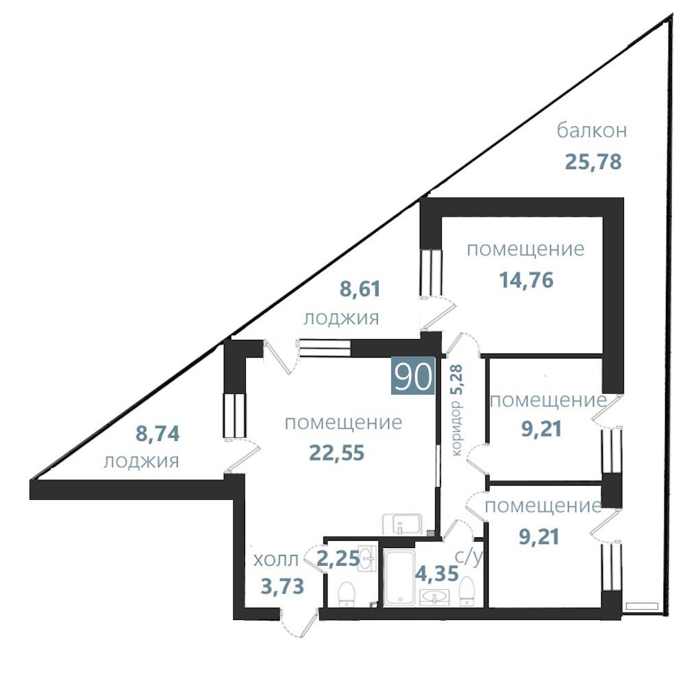 4-комнатная 114 м2 в ЖК Апарт-комплекс «Престиж парк» корпус null этаж 4