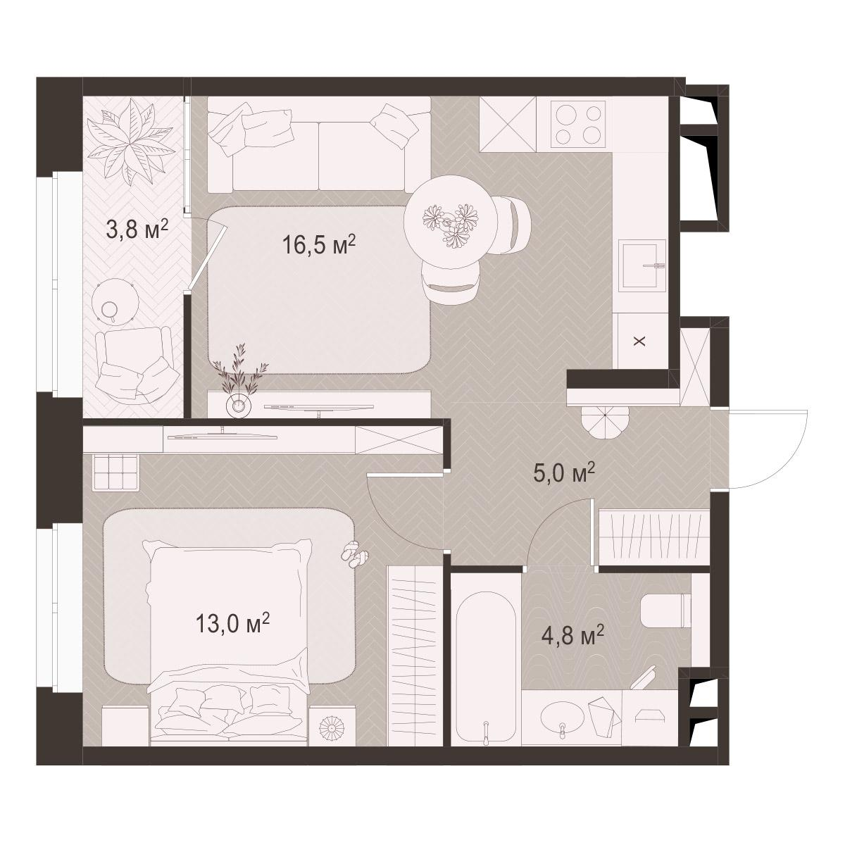 1-комнатная 43 м2 в ЖК Гранд Комфорт-3 корпус null этаж 6